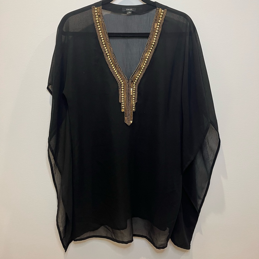 Raviya black and gold beach coverup